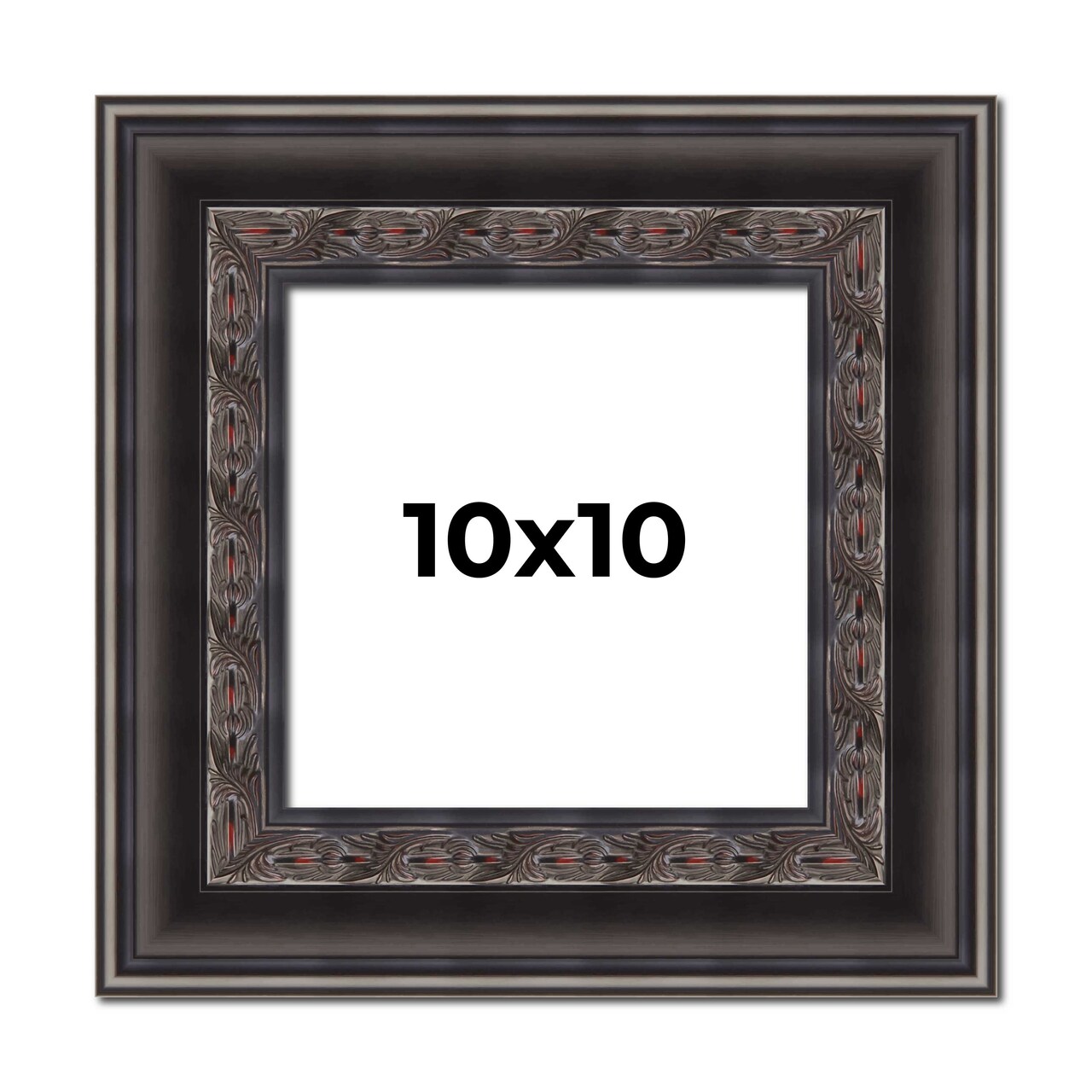 10x10 3.5" Wide Ornate Black Picture Frame - UV Acrylic, Foam Board Backing, Hanging Hardware